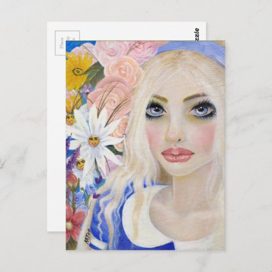 Alice in de tuin van levende bloemen briefkaart (Voorkant / Achterkant)