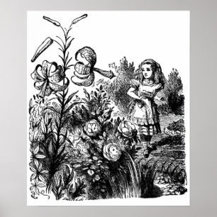 Alice in de tuin van levende bloemen poster