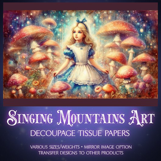 Alice in Dreamy Mushroom Wonderland Decoupage Tissuepapier
