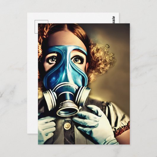Alice in een Briefkaart met een gasmasker (Voorkant / Achterkant)