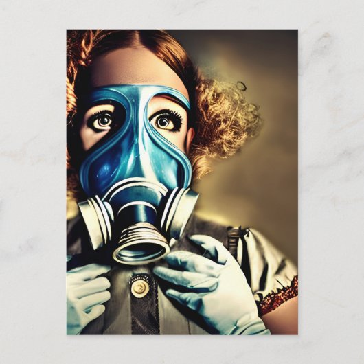 Alice in een Briefkaart met een gasmasker (Voorkant)
