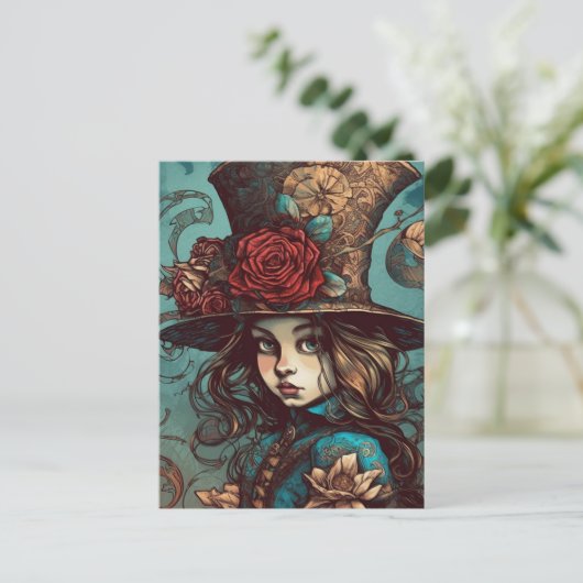 Alice in een hoge hoed briefkaart (Staand voorkant)