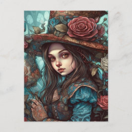 Alice in een hoge hoed met bloemen briefkaart