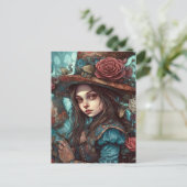 Alice in een hoge hoed met bloemen briefkaart (Staand voorkant)