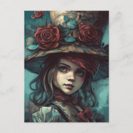 Alice in een hoge hoed met bloemen briefkaart