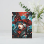 Alice in een rode hoge hoed briefkaart (Staand voorkant)