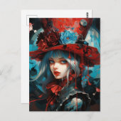 Alice in een rode hoge hoed briefkaart (Voorkant / Achterkant)