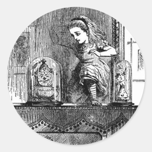 Alice in een spiegel ronde sticker (Voorkant)