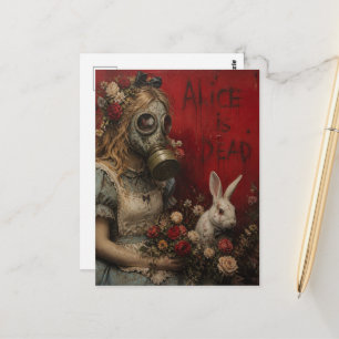 Alice in gasmask met witte konijn donkere fantasie briefkaart