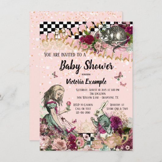 Alice in het Baby shower van Wonderland Kaart (Voorkant / Achterkant)