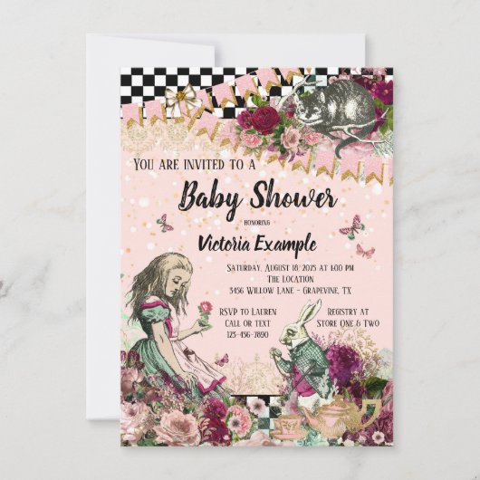  Alice in het Baby shower van Wonderland Kaart (Voorkant)