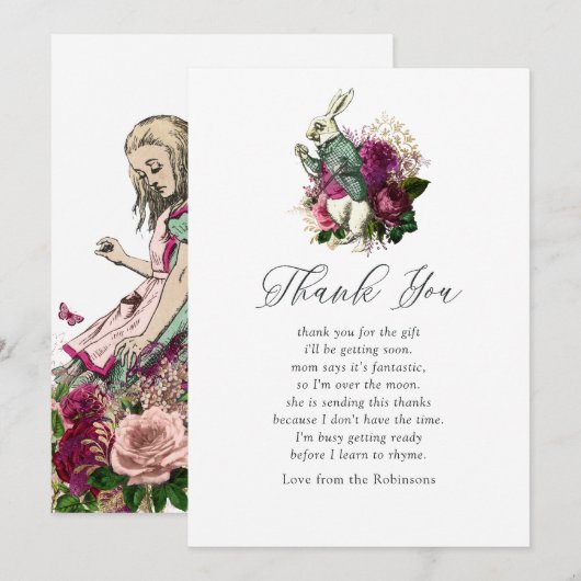 Alice in het Baby shower Wonderland Bedankkaart (Voorkant / Achterkant)