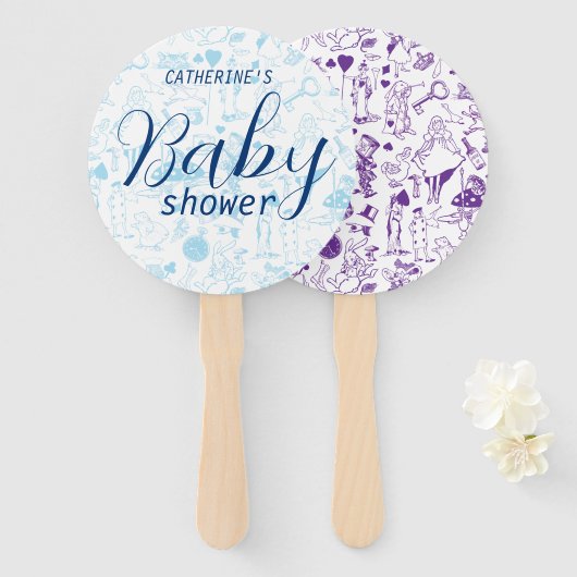 Alice in het Baby shower Wonderland Handwaaier (Voorkant en achterkant)