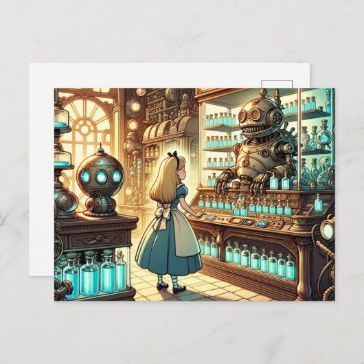Alice in het Steampunk Apothecary Briefkaart (Voorkant / Achterkant)