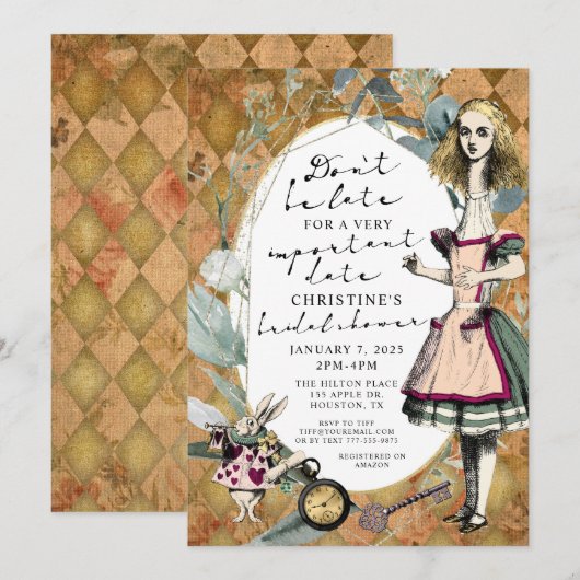 Alice in het Vrijgezellenfeest Wonderland Kaart (Voorkant / Achterkant)