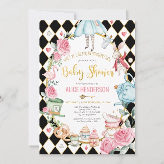 Alice in het Wonderland Baby shower Girl Mad Tea P Kaart (Voorkant)
