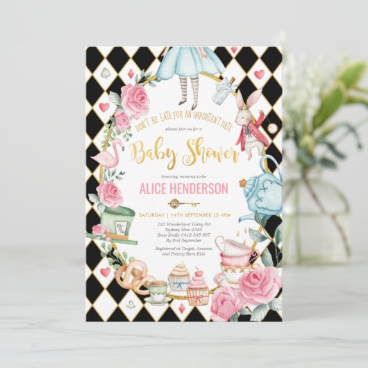 Alice in het Wonderland Baby shower Girl Mad Tea P Kaart (Staand voorkant)