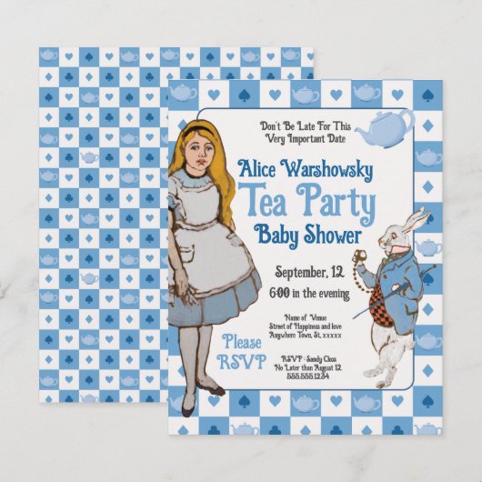  Alice in het Wonderland baby shower-uitnodiging Save The Date (Voorkant / Achterkant)