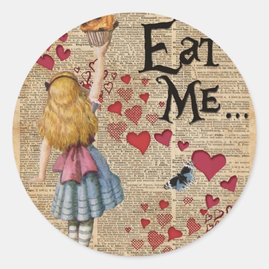 Alice in het Wonderland eet me Muffin Ronde Sticker (Voorkant)