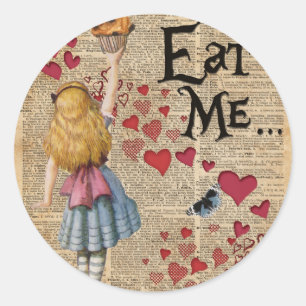 Alice in het Wonderland eet me Muffin Ronde Sticker