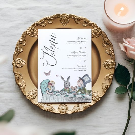 Alice in het Wonderland Tea Party Menu Kaart