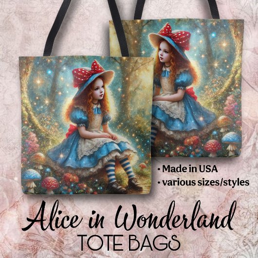 Alice In Mushroom Fantasy Forest Tote Bag