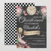 Alice in Onderland eerste verjaardag Kaart (Voorkant / Achterkant)