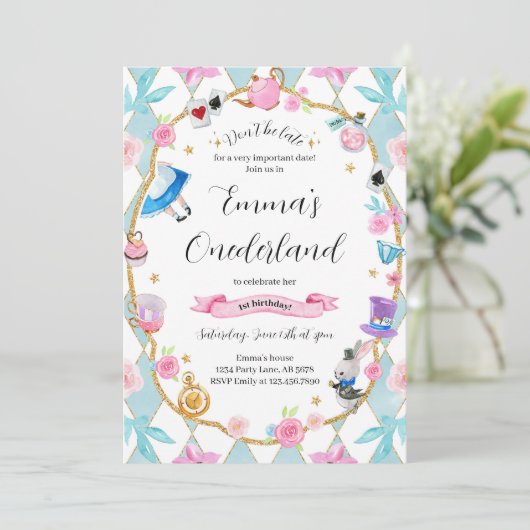 Alice in Onederland 1e verjaardag blauw Kaart (Staand voorkant)