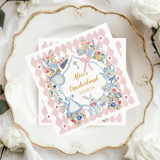 Alice in ONEderland 1e verjaardag grillig Servet