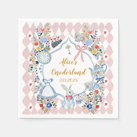 Alice in ONEderland 1e verjaardag grillig Servet (Voorkant)