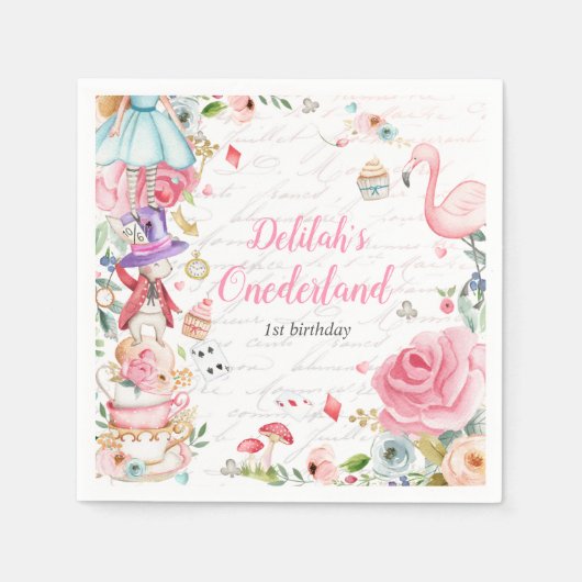 Alice in Onederland 1e verjaardag Mad Tea Party Servet (Voorkant)
