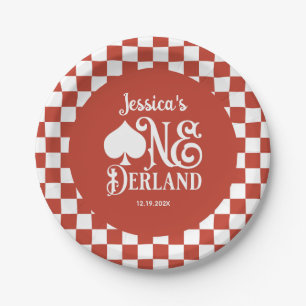 Alice in ONEderland 1e verjaardag Rood geruit Papieren Bordje