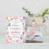 Alice in Onederland 1e Verjaardag Roze Foto Kaart (Staand voorkant)