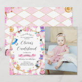 Alice in Onederland 1e Verjaardag Roze Foto Kaart (Voorkant / Achterkant)