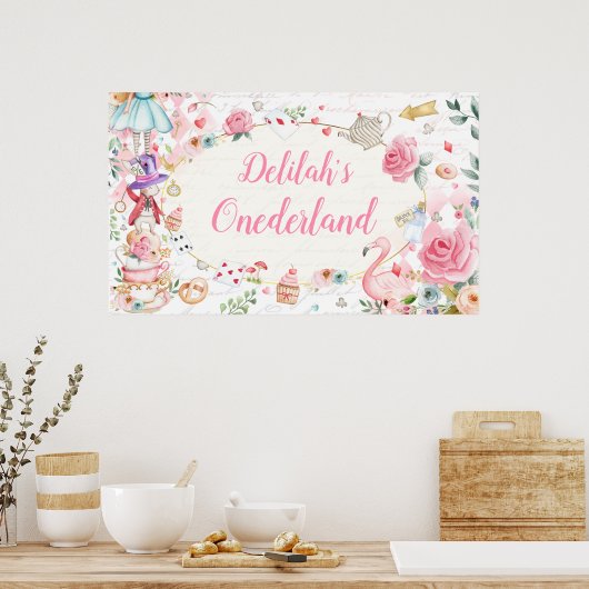 Alice in Onederland 1e verjaardag theepartij banne Poster (Keuken)