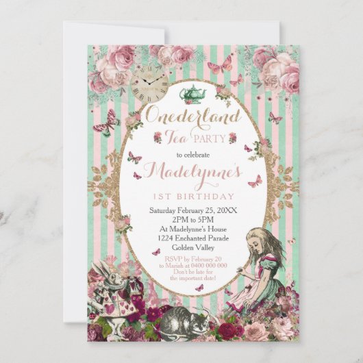 Alice in Onederland 1e Verjaardag uitnodiging (Voorkant)