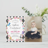 Alice in Onederland 1e Verjaardag Zwart Foto Kaart (Staand voorkant)