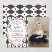 Alice in Onederland 1e Verjaardag Zwart Foto Kaart (Voorkant / Achterkant)