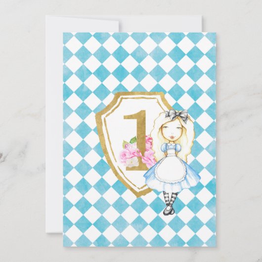 Alice in Onederland 1st Birthday Invite Kaart (Achterkant)