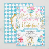 Alice in Onederland 1st Birthday Invite Kaart (Voorkant / Achterkant)