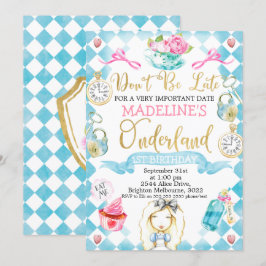 Alice in Onederland 1st Birthday Invite Kaart