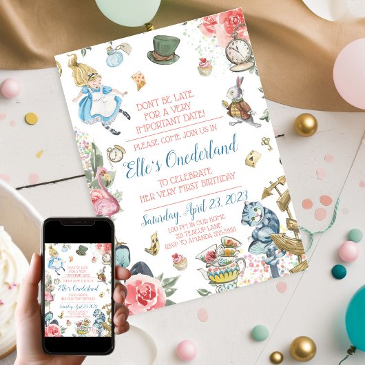 Alice in Onederland 1st Birthday Party Invitation Kaart