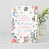 Alice in Onederland 1st Birthday Party Invitation Kaart (Staand voorkant)