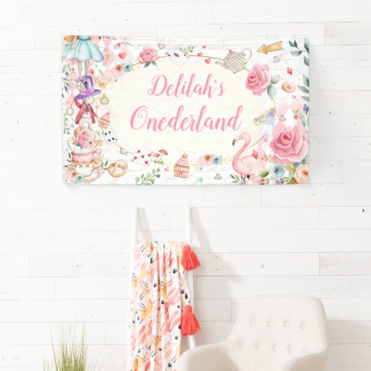 Alice in Onederland 1st Birthday Tea Party Banner (Insitu)