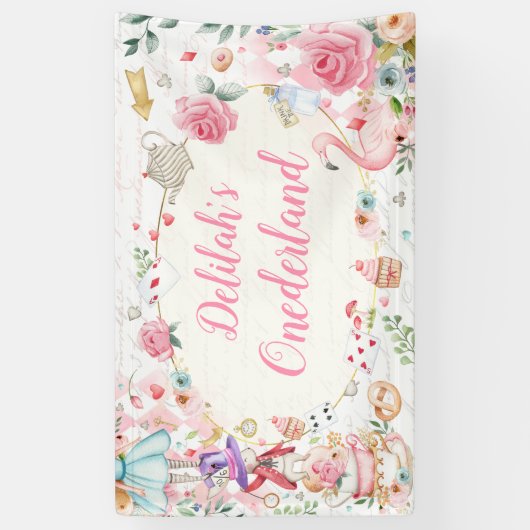Alice in Onederland 1st Birthday Tea Party Banner (Verticaal)