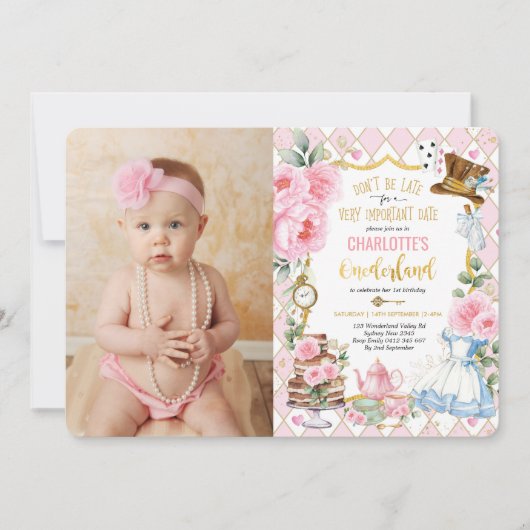 Alice in Onederland 1st Birthday Tea Party Kaart (Voorkant)