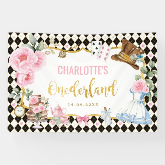 Alice in Onederland 1st Birthday Tea Party Spandoek (Horizontaal)