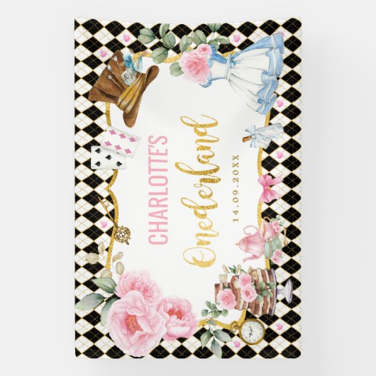 Alice in Onederland 1st Birthday Tea Party Spandoek (Verticaal)