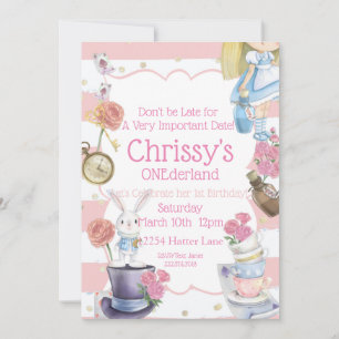 Alice in ONEderland Birthday Invitation Kaart