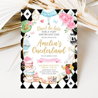 Alice in Onederland Birthday Invitation Kaart